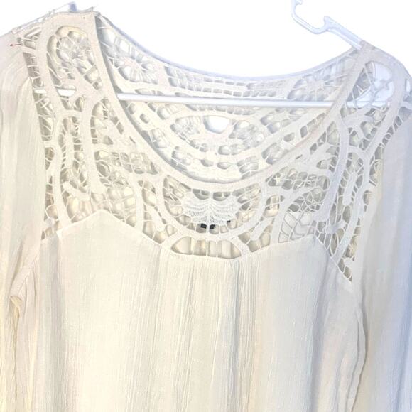 Anthropologie Mine Mini Minimalist  Dress M Ivory Chiffon Crochet Lace Coastal - Picture 3 of 7